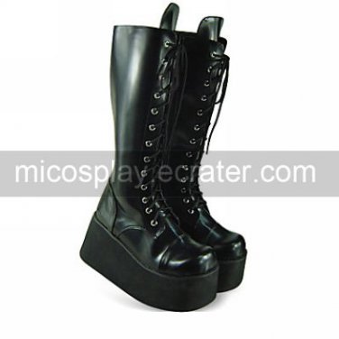 Handmade Black PU Leather 9cm Platform Country Lolita Boots