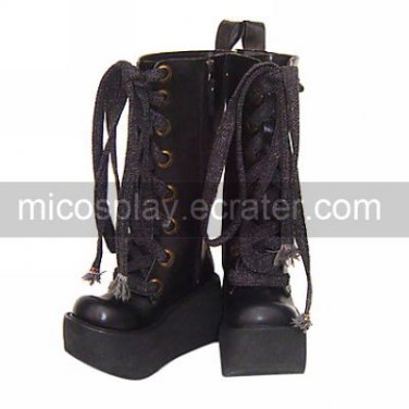 Handmade Black PU Leather 9cm Platform Punk Lolita Boots
