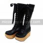Handmade Black PU Leather 9cm Wedge School Lolita Boots