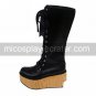 Handmade Black PU Leather 9cm Wedge School Lolita Boots