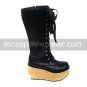 Handmade Black PU Leather 9cm Wedge School Lolita Boots