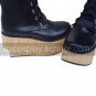 Handmade Black PU Leather 9cm Wedge School Lolita Boots