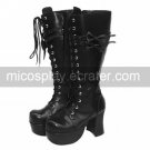 Handmade Black PU Leather 10cm High Heel Punk Lolita Boots