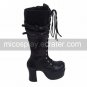 Handmade Black PU Leather 10cm High Heel Punk Lolita Boots