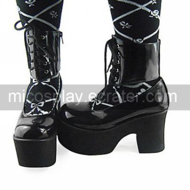 Handmade Black PU Leather 10cm High Heel Punk Lolita Shoes with Anklet