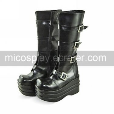 Handmade Black PU Leather 10cm Platform Punk Lolita Boots