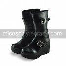 Handmade Black PU Leather 10cm Wedge Classic Lolita Boots