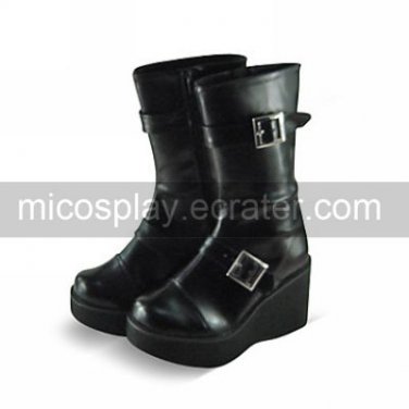 Handmade Black PU Leather 10cm Wedge Classic Lolita Boots