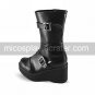 Handmade Black PU Leather 10cm Wedge Classic Lolita Boots