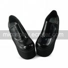 Handmade Black PU Leather 11cm Wedge Low-cut Classic Lolita Shoes