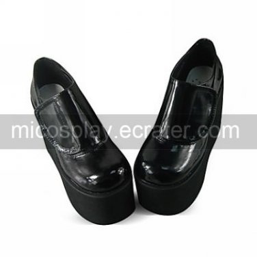 Handmade Black PU Leather 11cm Wedge Low-cut Classic Lolita Shoes