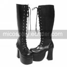 Handmade Black PU Leather 12cm High Heel Classic Lolita Boots