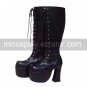Handmade Black PU Leather 12cm High Heel Classic Lolita Boots