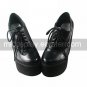 Handmade Black PU Leather 14cm Wedge Low-cut Classic Lolita Shoes with Shoelace