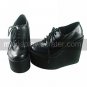 Handmade Black PU Leather 14cm Wedge Low-cut Classic Lolita Shoes with Shoelace
