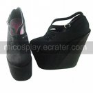 Handmade Black PU Leather 16cm Wedge Hollowed Gothic Lolita Shoes