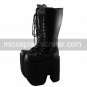 Handmade Black PU Leather 20cm Platform Classic Lolita Boots with Shoelace