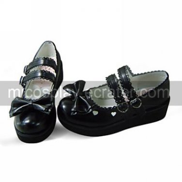 Handmade Black PU Leather Platform Country Lolita Shoes