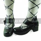 Handmade Black PU Leather Wavy Edge 4.5cm High Heel Classic Lolita Shoes with Bow