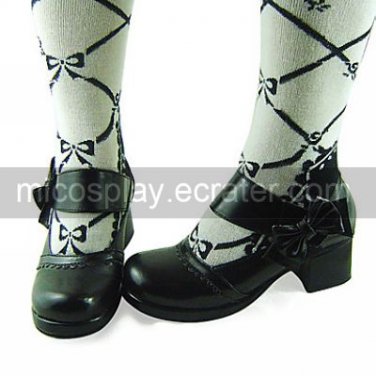 Handmade Black PU Leather Wavy Edge 4.5cm High Heel Classic Lolita Shoes with Bow