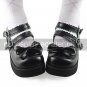 Handmade Black PU Leather Wavy Edge Belt 6cm Wedge Sweet Lolita Shoes