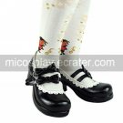 Handmade Black PU Leather White Trim 4.5cm High Heel Lolita Shoes with Bow