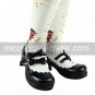 Handmade Black PU Leather White Trim 4.5cm High Heel Lolita Shoes with Bow