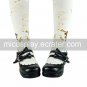Handmade Black PU Leather White Trim 4.5cm High Heel Lolita Shoes with Bow