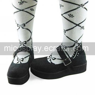 Handmade Black Suede Upper PU Leather 6cm Wedge School Lolita Shoes