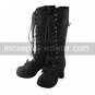 Handmade Black Suede Upper PU Leather 7.5cm High Heel Country Lolita Boots