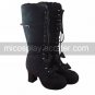 Handmade Black Suede Upper PU Leather 7.5cm High Heel Country Lolita Boots