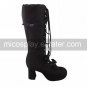 Handmade Black Suede Upper PU Leather 7.5cm High Heel Country Lolita Boots