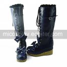 Handmade Blue 7cm Wedge Country Lolita Boots with Bow