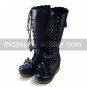 Handmade Blue 7cm Wedge Country Lolita Boots with Bow