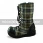 Handmade Blue and White Check Pattern PU Leather 4cm Platform School Lolita Boots