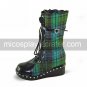 Handmade Blue Check Pattern PU Leather 7cm Wedge School Lolita Boots