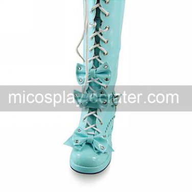 Handmade Blue High Gloss PU Leather 4.5cm High Heel Sweet Lolita Boots
