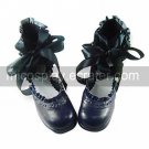 Handmade Blue PU Leather 6.3cm High Heel Gothic Lolita Shoes with Ribbon
