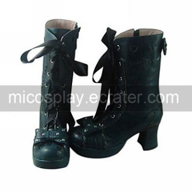 Handmade Blue PU Leather 7.5cm High Heel Classic Lolita Boots
