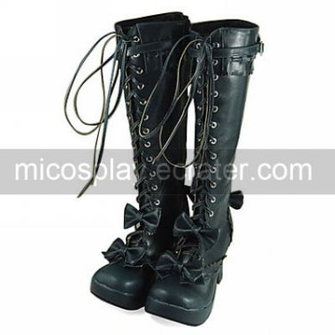 Handmade Blue PU Leather 7.5cm High Heel Sweet Lolita Boots