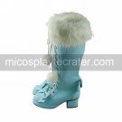 Handmade Blue PU Leather Faux Fur 4.5cm High Heel Princess Lolita Boots