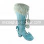 Handmade Blue PU Leather Faux Fur 4.5cm High Heel Princess Lolita Boots
