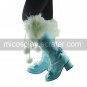 Handmade Blue PU Leather Faux Fur 4.5cm High Heel Princess Lolita Boots