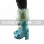 Handmade Blue PU Leather Faux Fur 4.5cm High Heel Princess Lolita Boots