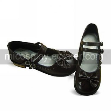 Handmade Brown PU Leather 3cm Flat Country Lolita Shoes with Bow