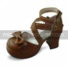 Handmade Brown PU Leather 7.5cm High Heel Country Lolita Shoes with Bow