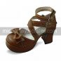 Handmade Brown PU Leather 7.5cm High Heel Country Lolita Shoes with Bow