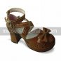 Handmade Brown PU Leather 7.5cm High Heel Country Lolita Shoes with Bow
