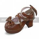 Handmade Brown PU Leather 7.5cm High Heel Country Lolita Shoes with Bow 1