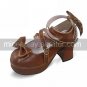 Handmade Brown PU Leather 7.5cm High Heel Country Lolita Shoes with Bow 1